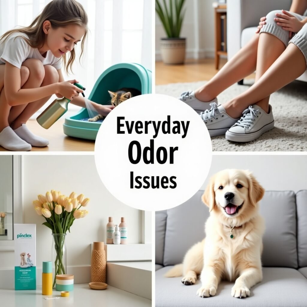 multiple odor eliminator uses for pets, shoes, feet, and personal hygiene

