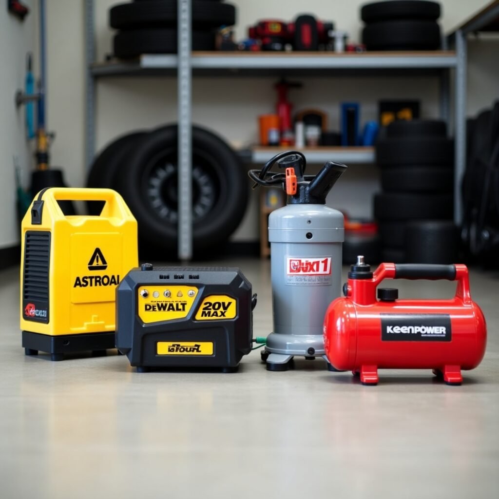 Portable air compressor for home garage and roadside emergencies