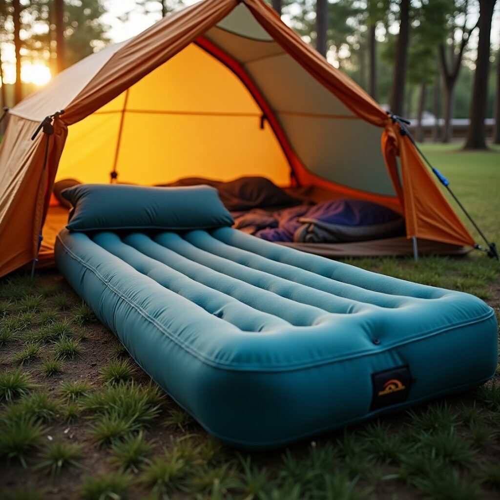 Comfortable queen size air mattress with built-in pump

